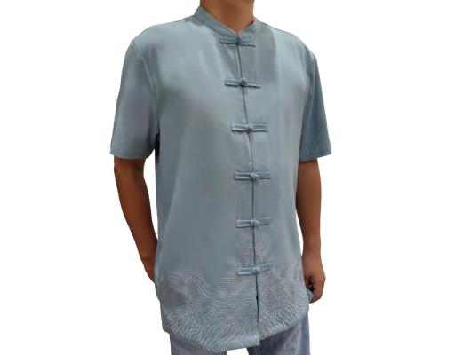 Short sleeve shirt - Sky blue shirt with mandarin collar main image 0